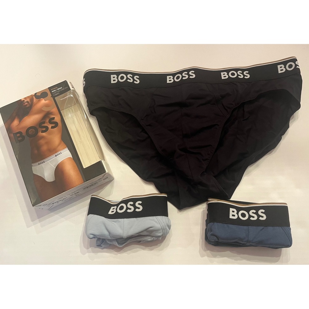 Hugo Boss Mens 3-Pack Power Mini Briefs Cotton Stretch XL Black Blue 50531681